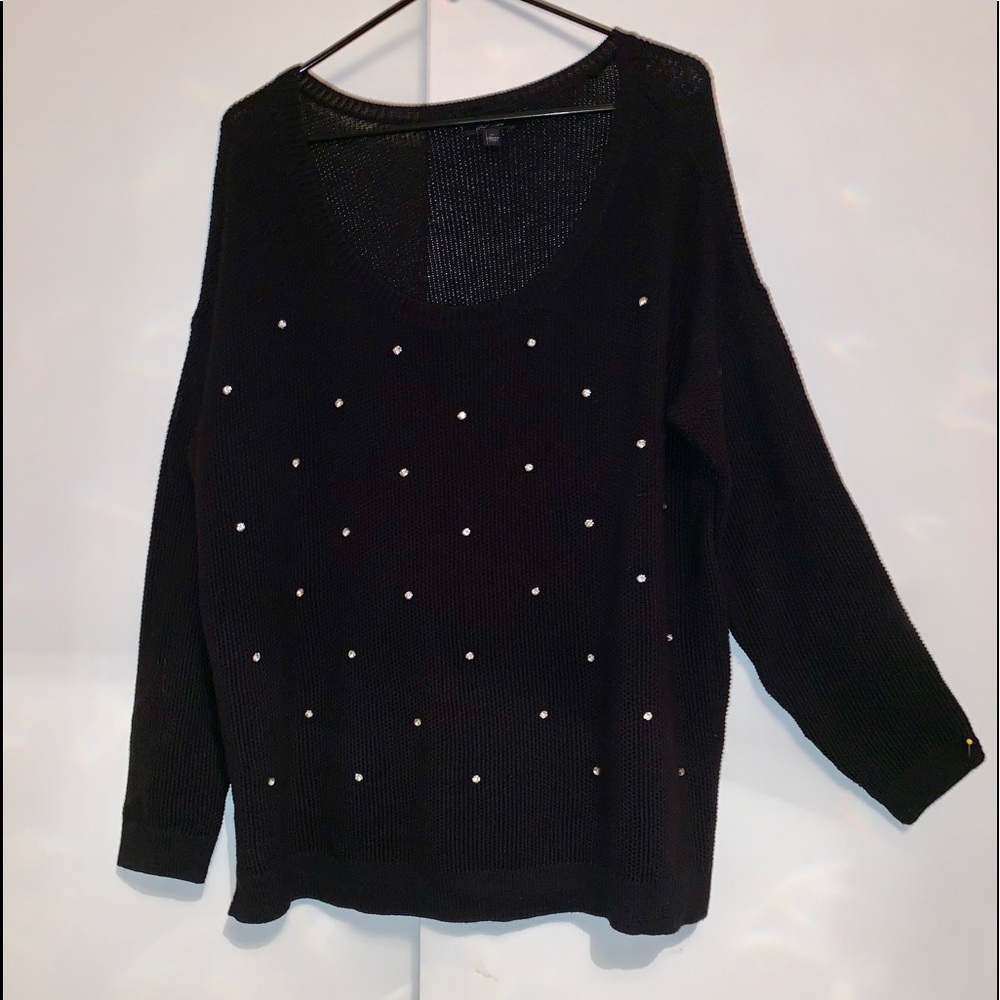 Women’s APT. 9 Silver Rhinestones Black Sweater